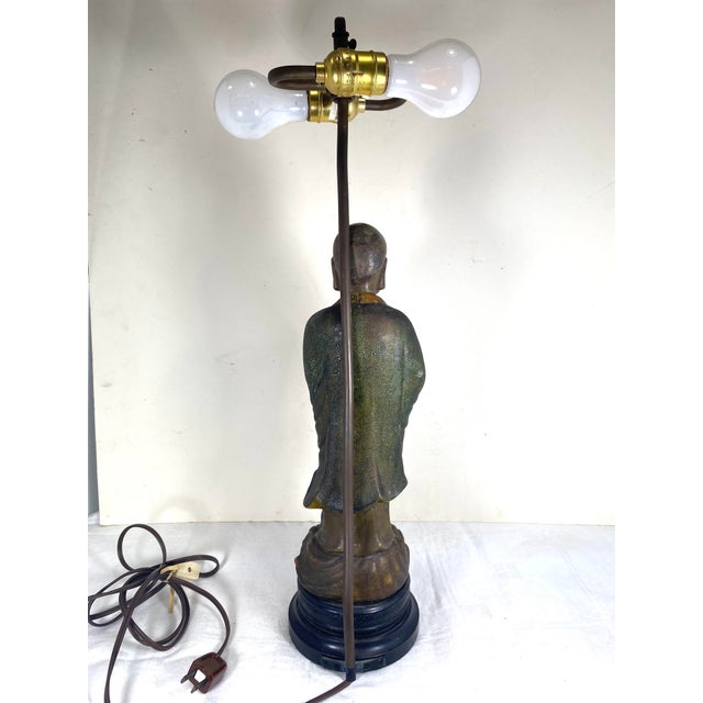 Vintage 1940s Monk Figurine Lamp With String Shade For Sale - Image 4 of 11