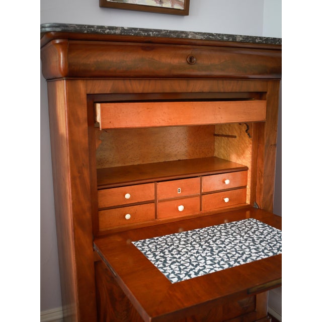 19th C French Louis Philippe Secretary Desk, Secretaire À Abattant With Black Marble Top For Sale - Image 9 of 18