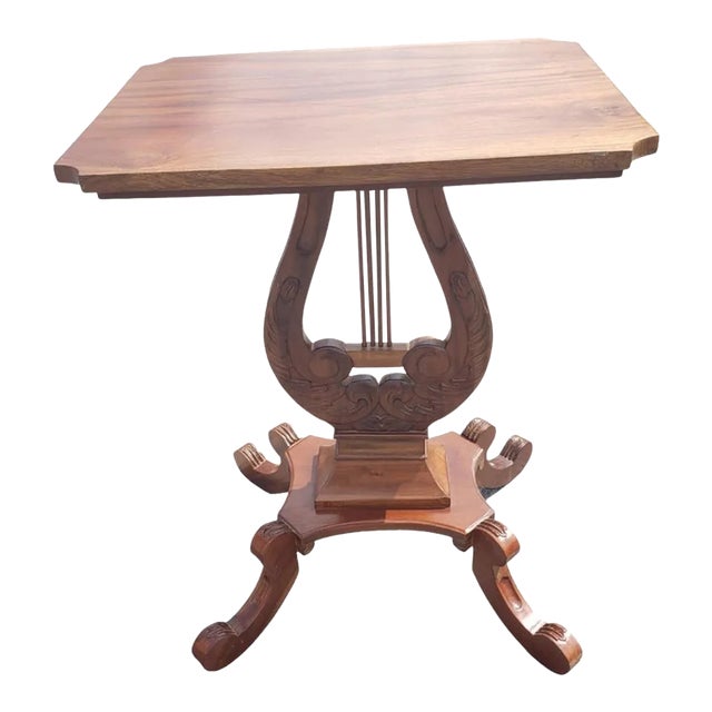 American Empire Mahogany Rectangular Lyre Base Side Table, C 1940s For Sale