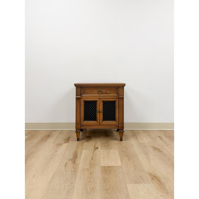 Mid 20th Century MCM Transitional Nightstand With Iron Grate Doors Single Drawer Vintage Ornate For Sale - Image 5 of 10