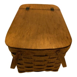 Summers Coming! Late 20th Century Wood Picnic Basket Basketville Vermont For Sale