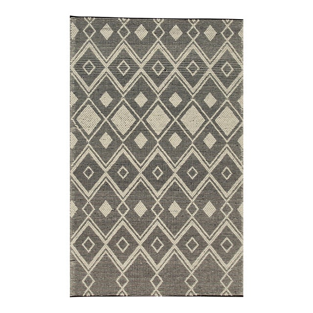 4x6 Luna Kilim Black Diamond Modern Handmade Wool Carpet Rug For Sale