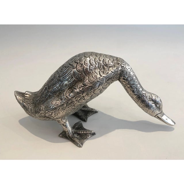 1940s Silver Plated Bronze Duck Sculpture For Sale - Image 5 of 11