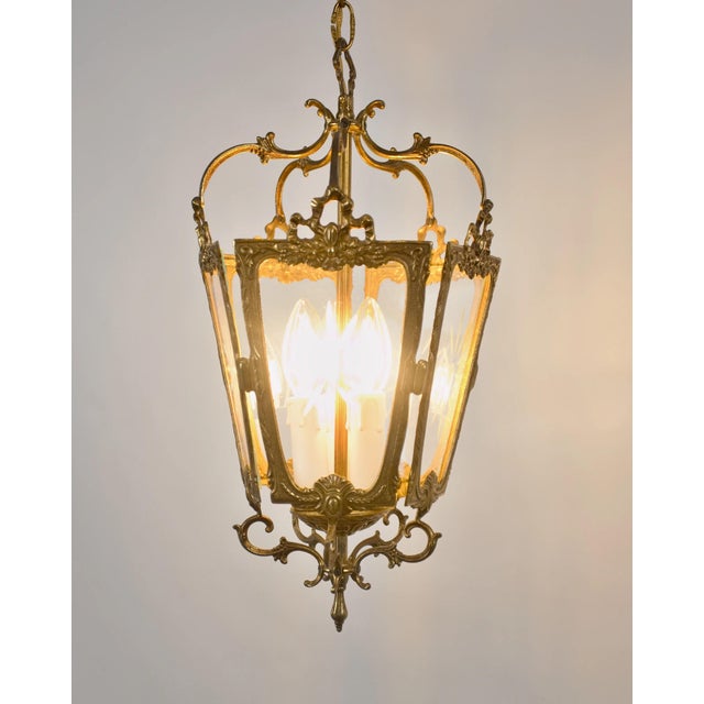 Brass Hanging Lantern with Three Lights and Cut Glass For Sale - Image 10 of 10