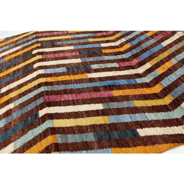 2020s Modern Moroccan Style Handmade Wool Rug With Geometric Zig-Zag Chevron Pattern For Sale - Image 5 of 12