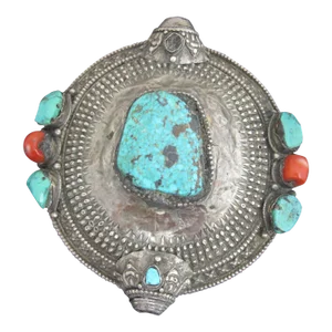 Antique Tibetan Silver Turquoise & Coral Large Beaded Hair Ornament