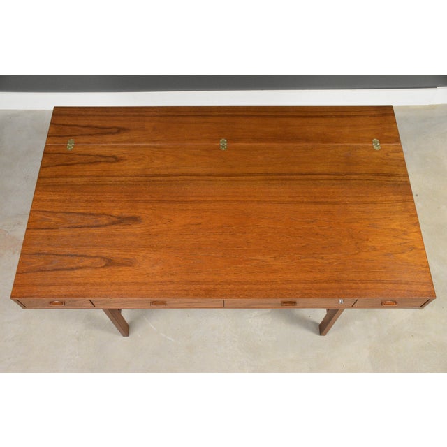 Brown 1973 Peter Lovig Signed Teak Flip Top Desk For Sale - Image 8 of 13