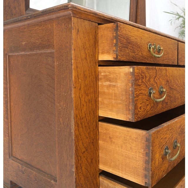 Massive Solid Oak Arts & Crafts 4 Drawers Dresser with Swivel Mirror For Sale - Image 9 of 12