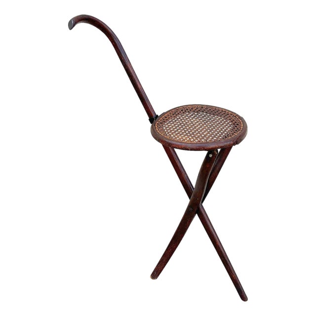 Late 19th Century Late Victorian Bent Oak Folding Chair W/ Cane Seat by Gebrüder Thonet For Sale