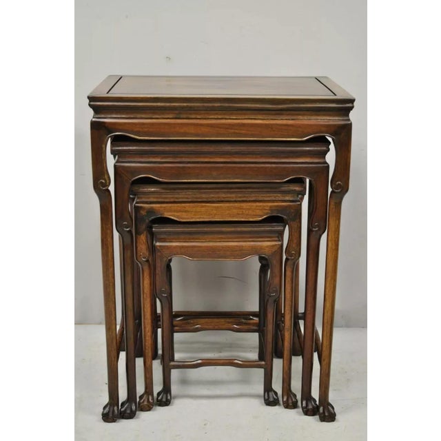 Vintage Chinese Carved Rosewood Nesting Side Tables With Paw Feet - Set of 4 For Sale - Image 12 of 12