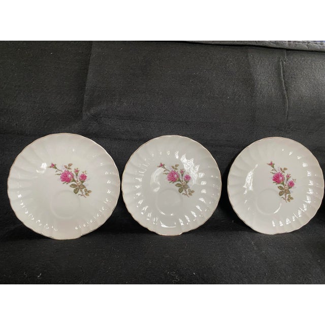 1940’s Rare Royal Rose of Japan Lunch, Snack, Tea Set. Charming Loop-Broken Shape Handles on Tea Cups. 6 Piece Set ( +1 Free Bonus Plate Included) For Sale - Image 10 of 12