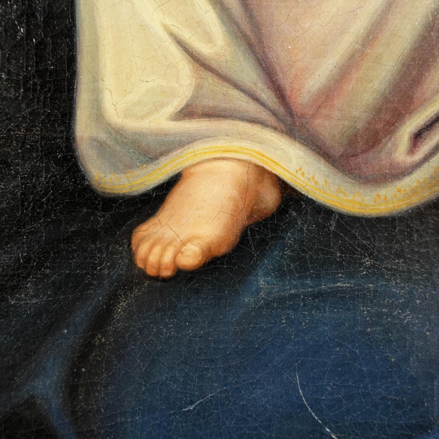 Blue Antique 19thc Portrait of Madonna & Child Oil Painting German School Religious Scene of Virgin Mary & Jesus For Sale - Image 8 of 11