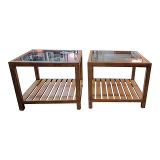Mid Century Modern Wood/Glass End Tables -A Pair For Sale