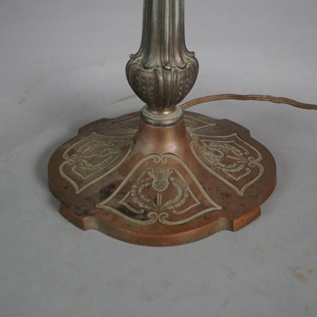 Late 20th Century Vintage Tiffany Style Stained Glass Table Lamp with Flower & Butterfly Pattern For Sale - Image 5 of 12