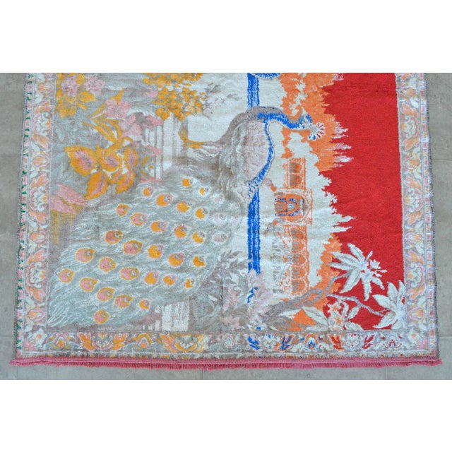 1970s 1970s Vintage Peacock Pattern Tapestry 45ʺ X 59ʺ For Sale - Image 5 of 10