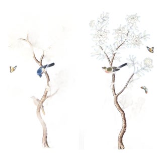20" *40"/Panel, a Set of 2 Panels Blue Chinoiserie Printed Wallpaper Panels, Tea Paper For Sale