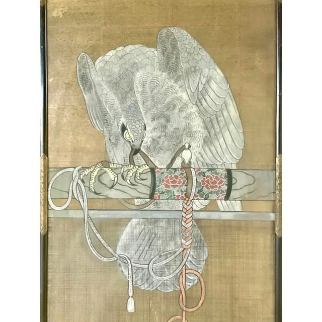 Paint Japanese Falconry Watercolor Panels, Set of Three For Sale - Image 7 of 11