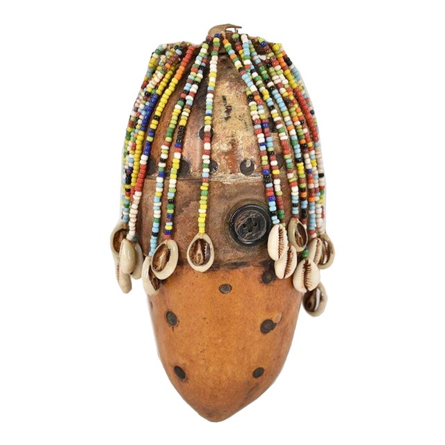 Early 20th Century Nyamwezi Beaded Fertility Doll Gourd with Shells Tanzania For Sale
