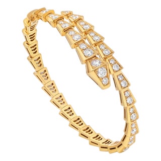 18k Yellow Gold 3 Ct Pave Diamond Serpenti Viper Slim Bracelet Size medium For Sale
