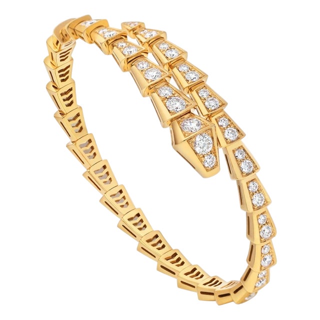 18k Yellow Gold 3 Ct Pave Diamond Serpenti Viper Slim Bracelet Size medium For Sale