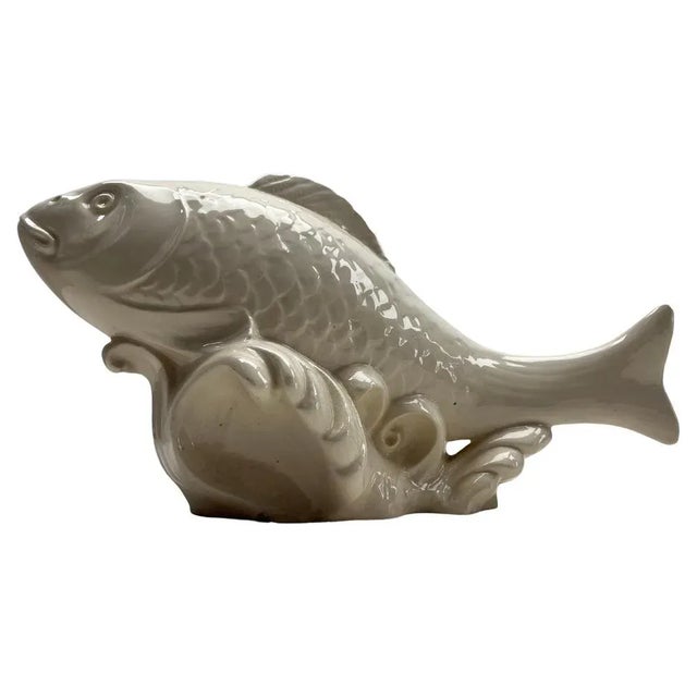 Ivory Ceramic Glazed Fish Sculpture, Italy, 1950s For Sale - Image 8 of 11