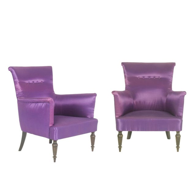 Mid-Century Italian Modern Wood & Purple Fabric Armchairs in the style of Cesare Lacca, 1950s, Set of 2 For Sale - Image 10 of 10