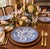 Beautiful set of eight vintage Spode Festival Blue dinner plates, featuring an elaborate blue-and-white transferware...