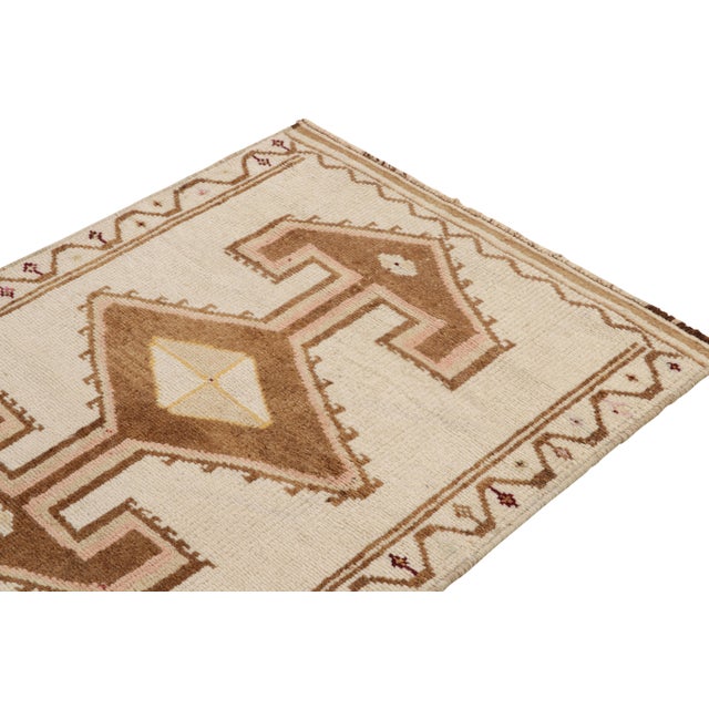 Rug & Kilim Vintage Tribal Rug in White & Beige-Brown Geometric Pattern, Pastel Accents For Sale - Image 4 of 7
