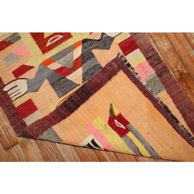 Peach Zabihi Collection Pictorial Buddhist North African Kilim Runner For Sale - Image 8 of 9