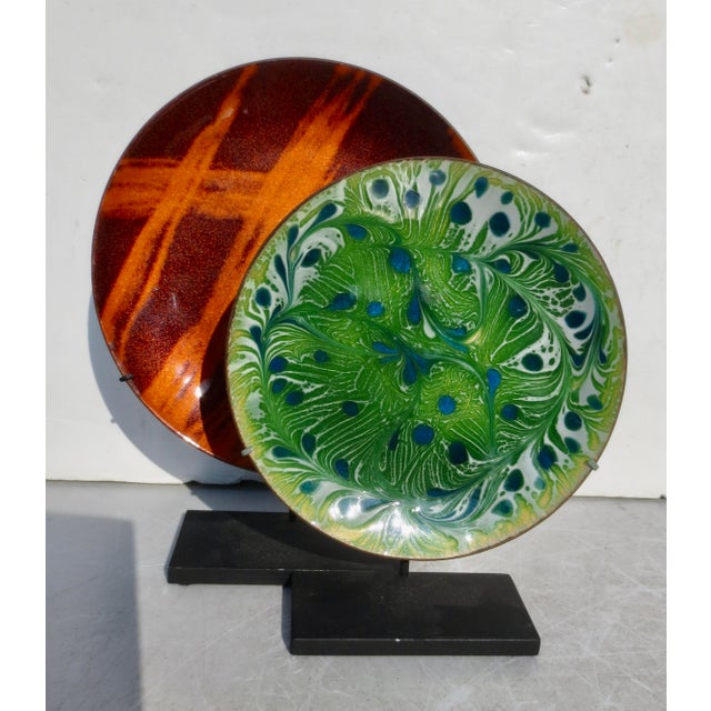 Copper MCM Enamel Trays on Steel Display Mounts- A Pair of 2 For Sale - Image 8 of 8