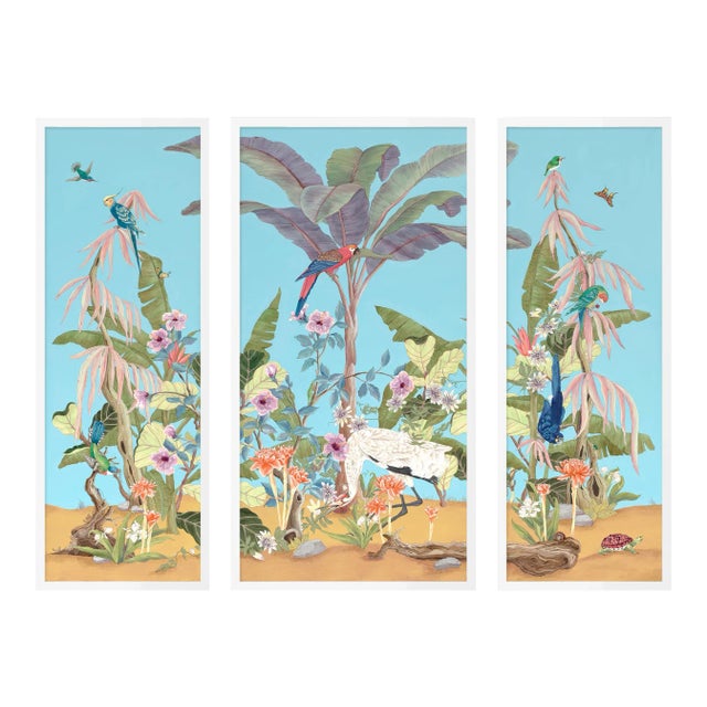 Palm Beach Paradise by Allison Cosmos, Set of 3, in White Framed Paper, Medium Art Print For Sale