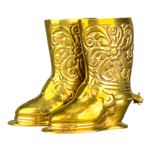 Vintage Brass Cowboy Boots With Spurs - Set of 2