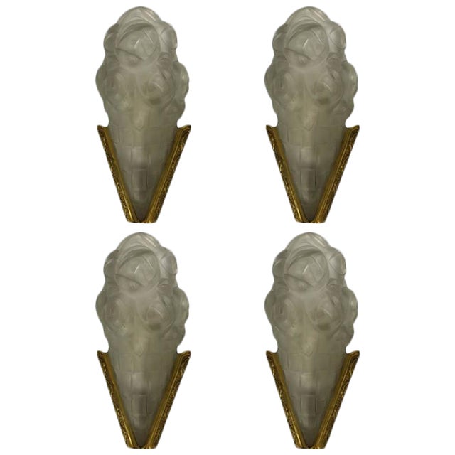 Degue Signed French Art Deco Sconces - Set of 4 For Sale