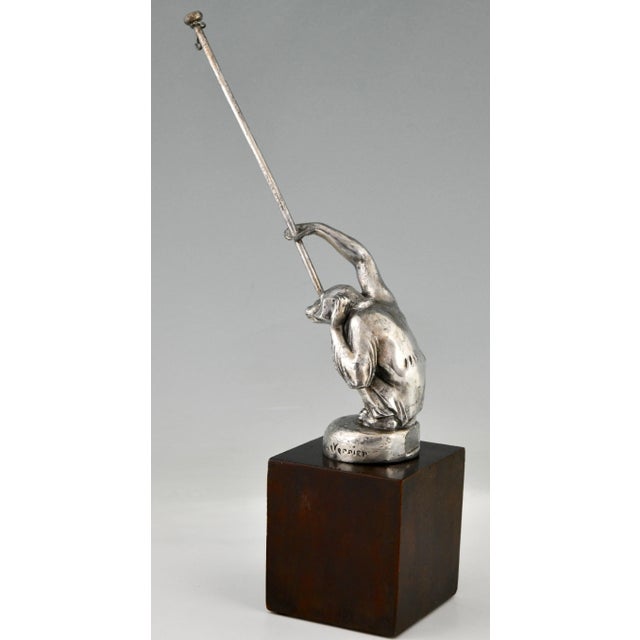 Art Deco Boubou Porte Drapeau Monkey Car Mascot with Flag Pole by Max Le Verrier, 1920s For Sale - Image 4 of 12