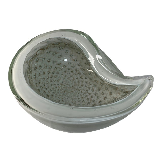 Heavy Vintage C. 1950s Alfredo Barbini Bullicante Sommerso Cased White Glass With Gold Flecks Vide-Poche For Sale