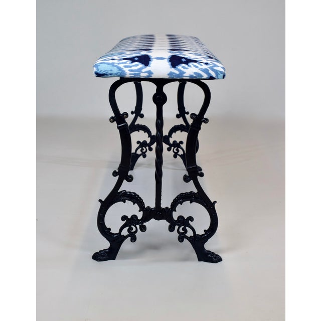 Antique Cast Iron Window Bench, Victorian, Ikat Upholstery, Usa For Sale In Philadelphia - Image 6 of 11