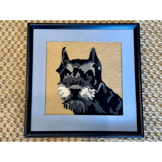 Rustic European Schnauzer Needlepoint Framed Tapestry For Sale - Image 3 of 3