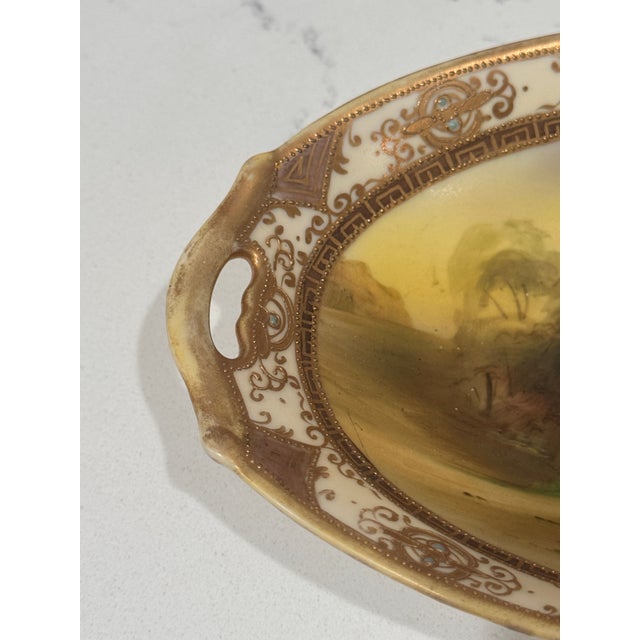 1910s Antique Japanese Hand-Painted Nippon Plate by Morimura Brothers, Rural Lake Scene, C. 1911–1921 For Sale - Image 5 of 8