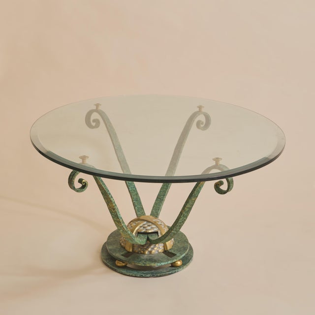 Modern Vintage French Iron + Bronze Oval Glass Coffee Table For Sale - Image 3 of 11