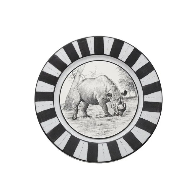 Contemporary Black Africa Flat Bottom Plates with Stands from Stella Fatucchi Art Porcelain, Set of 4 For Sale - Image 3 of 3