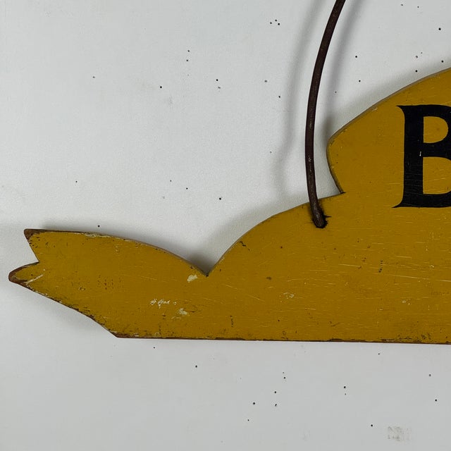 Mid 20th Century A Whimsical Vintage Wood Sign Advertising "Breakfast 35-50c" With Arching Metal Hook, Double Sided For Sale - Image 5 of 9