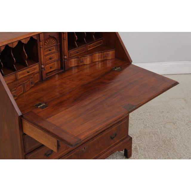 1920s Antique Bench Made Inlaid Walnut Slant Front Desk For Sale - Image 5 of 16