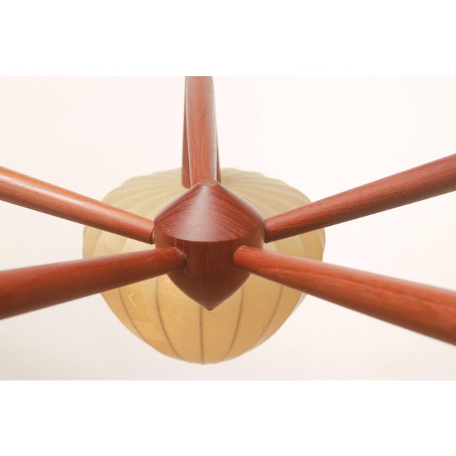 5-Flame Cocoon Lamp in Teak, 1965 For Sale - Image 4 of 14
