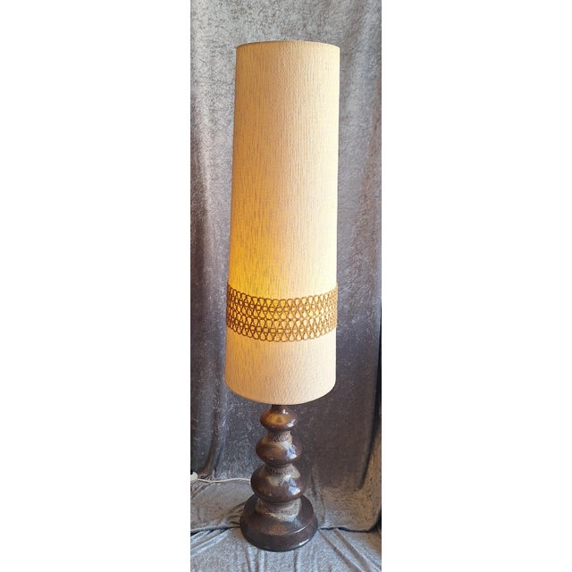 Mid-Century Floor Lamp with Brown Ceramic Base in the Fat Lava with Beige Fabric Shade by Pan, 1960s For Sale - Image 10 of 10