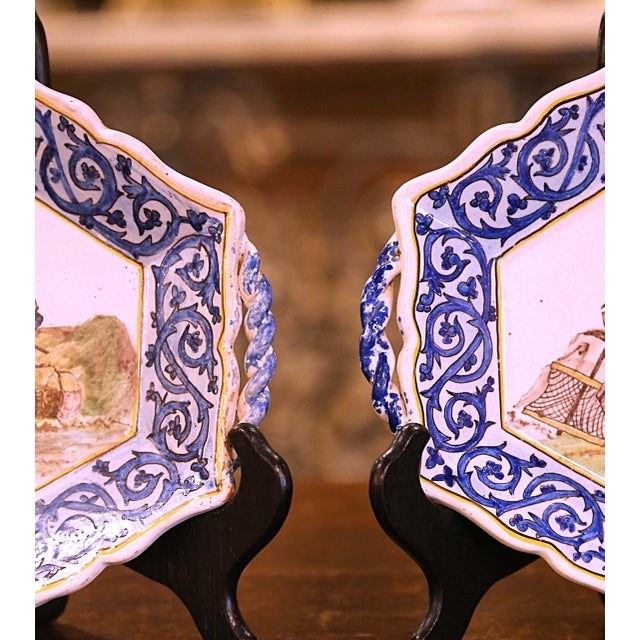 Early 20th Century Pair of Early 20th Century French Faience Coaster Plates Signed Henriot Quimper For Sale - Image 5 of 9