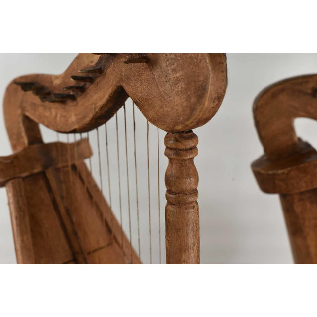 Vintage Celtic Irish Table Harp Carved Painted With Floral Decoration For Sale - Image 11 of 15