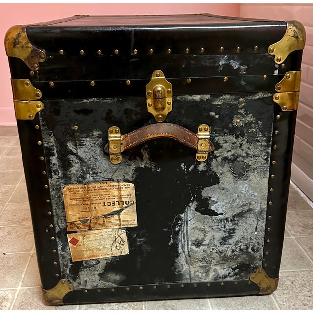 Early 20th Century Antique Steamer Travel Trunk Brass Leather For Sale - Image 4 of 10