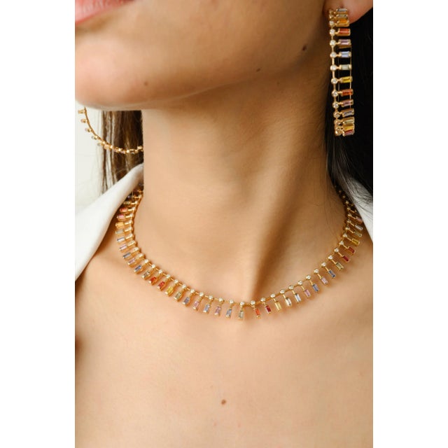 This is part of Chairish’s Fine Jewelry assortment. Designer Multi Sapphire and Diamond Choker Necklace in 14K Gold with...
