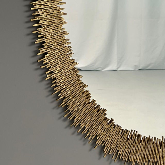 Hollywood Regency Style, Brutalist Modern, Round Wall Mirrors, Brass Star Motif For Sale In New York - Image 6 of 8