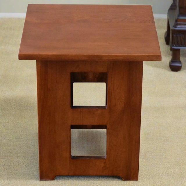 Brown Mission Solid Oak Square End Table With Cut Outs - Michael's Cherry (Mc1) For Sale - Image 8 of 8